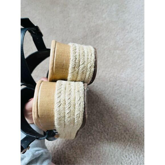 Steve Madden Espadrille Wedge Leather Black Sandals sz 10M - Picture 7 of 12